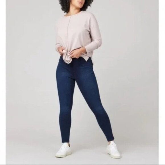 Spanx Womens Small Jean-ish Ankle Leggings Blue High Rise Dark Wash Denim - Picture 1 of 15